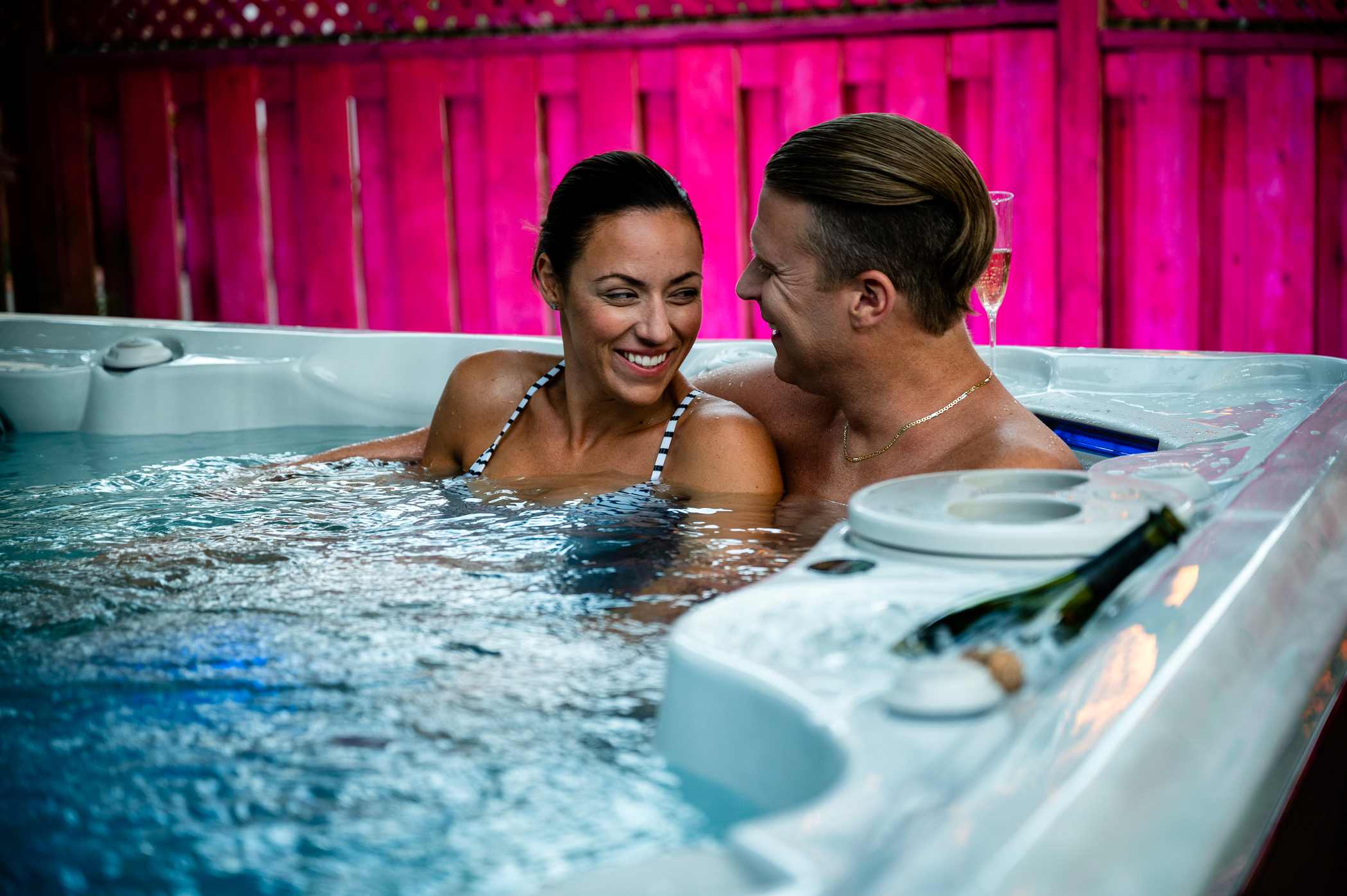 couple in hydropool hot tub lifestyle